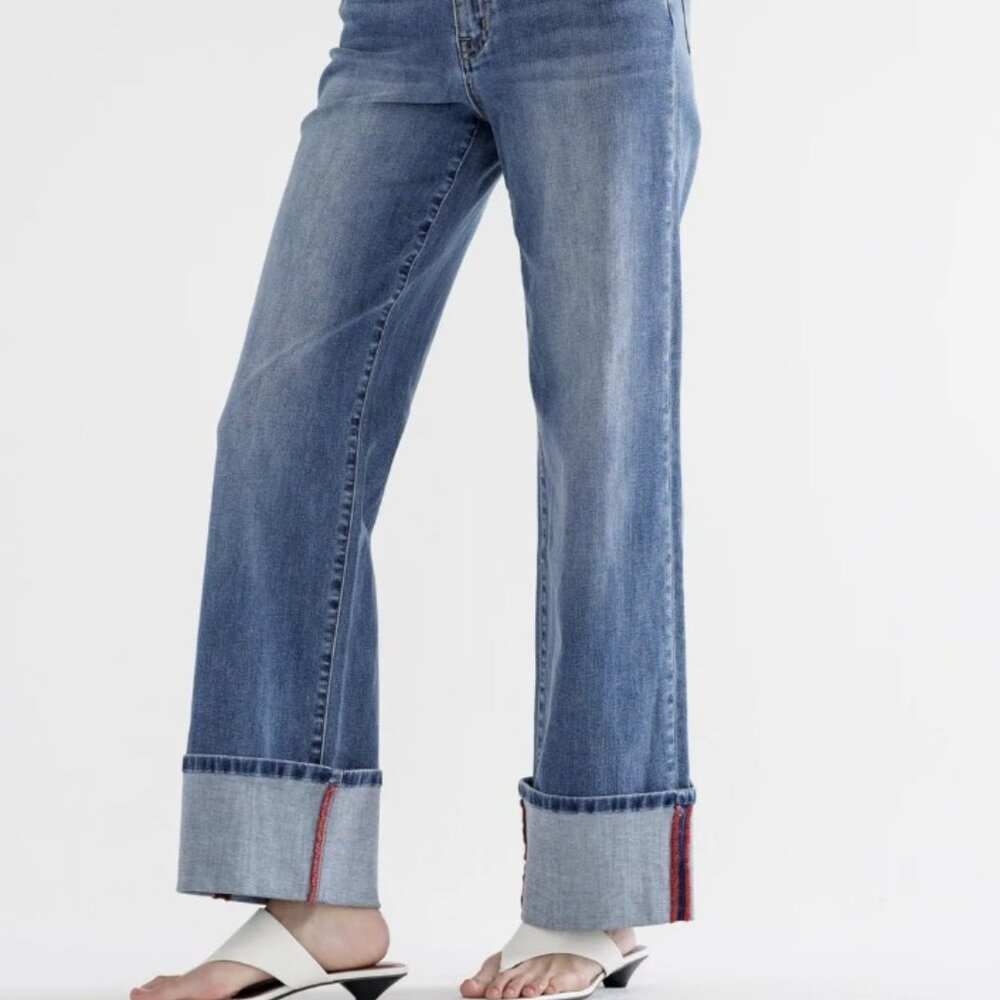 MICA-High Rise Wide Leg Jeans with Cuffed Hem - Picture 2 of 5